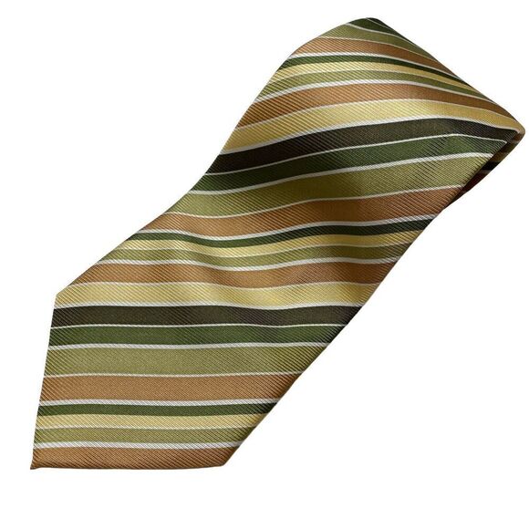 Bijoux Terner Tie Men's Repp Stripes Earthtones Green Gold Ivory Handmade - Picture 1 of 7